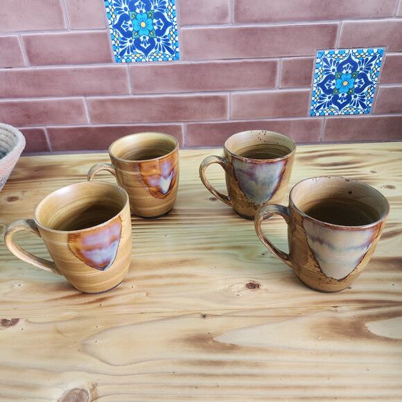 Set of 4 Sango Splash #4951 Drip Glaze Coffee Mugs Cups, Brown, Retired EUC - Picture 1 of 8